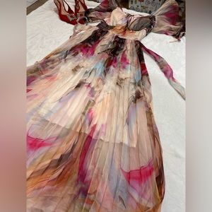 Maxi Pleated Dress, Printed, Padded